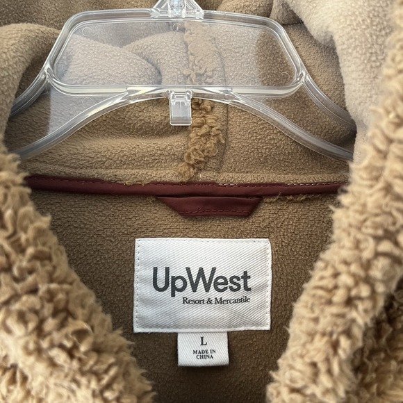 UpWest Womens Jacket Size L Sherpa Teddy Full Zip Pockets Hooded Brown Cropped - Picture 2 of 15